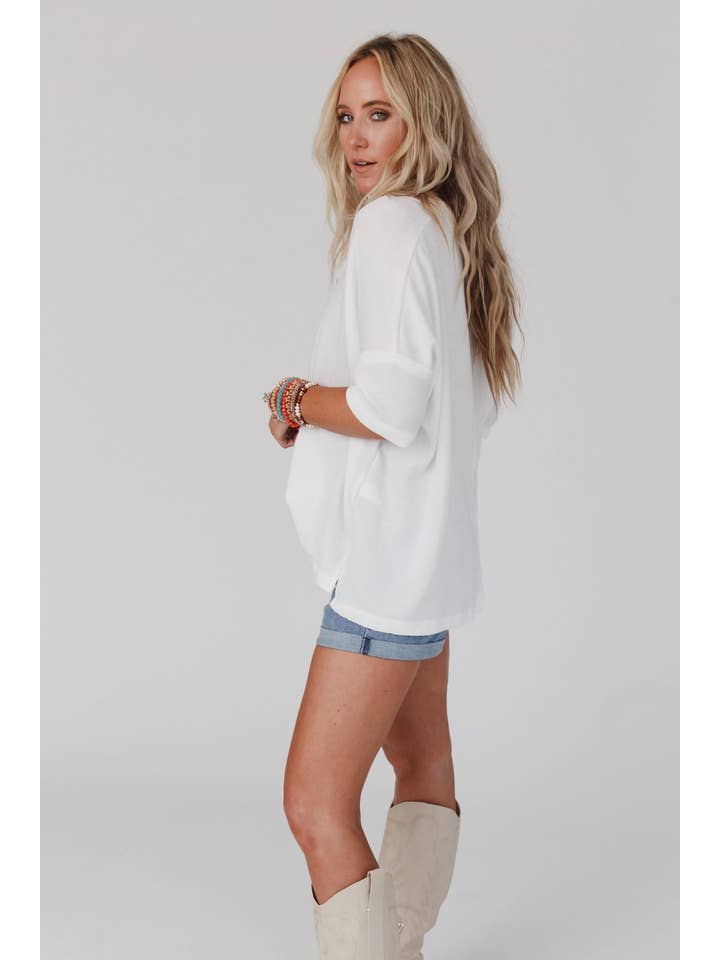 Three Bird Nest - Wholesale Knit Top - Women's - On The Go V Neck Ribbed Essential Tee - Off White2