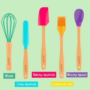 Baketivity Kids Cooking Set Real Utensils With Kitchen Tool Guide -  Complete Junior Cooking Set Gift For Girls Or Boys With Mixing Bowls,  Cutting