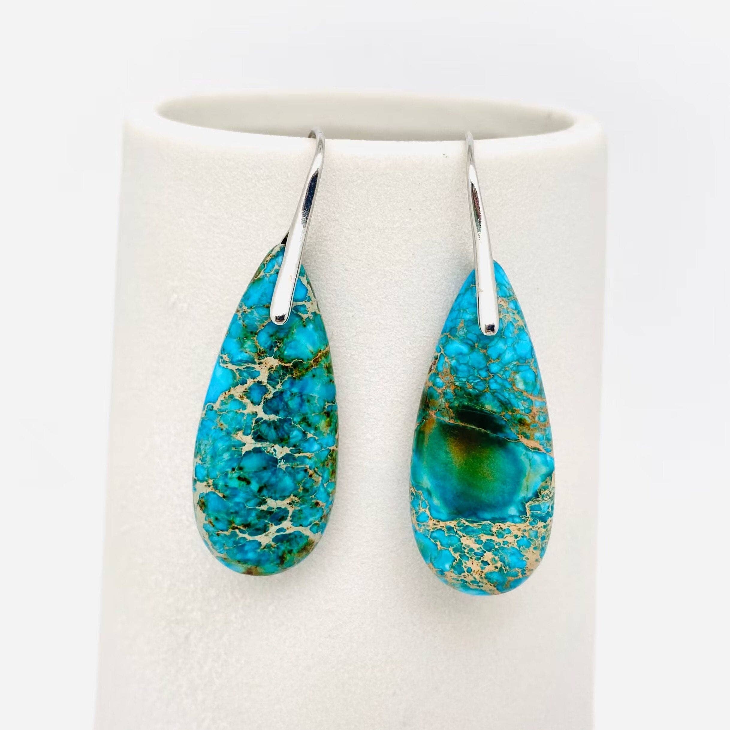 Mio Queena - Wholesale Dangle Earrings - Colored Emperor Stone Geometric Agate Chakra Earrings - CS20