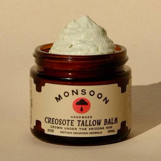 Baume de suif à la créosote de mousson pour la vente par Mother Mountain Herbals
