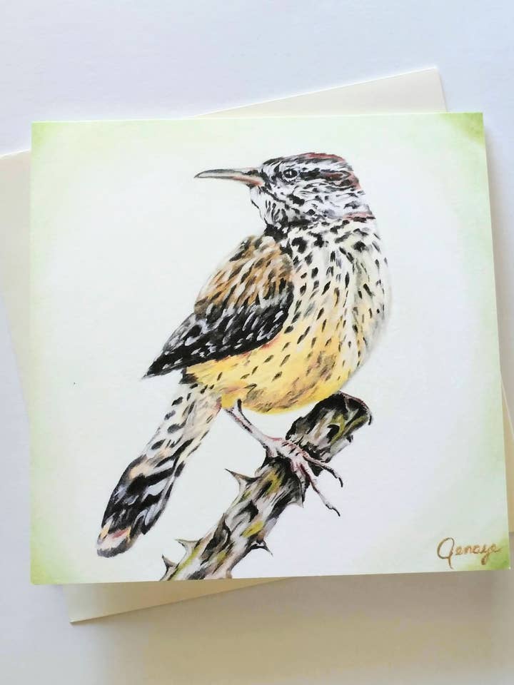 Cactus Wren Greeting Card | 5.25 x 5.25" Folded Card for wholesale by Foxwise