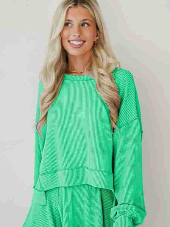 Marayn - Wholesale Top & Skirt Set - Women's - Autumn Ribbed Set Lantern Sleeve Top Pleated Skirt23