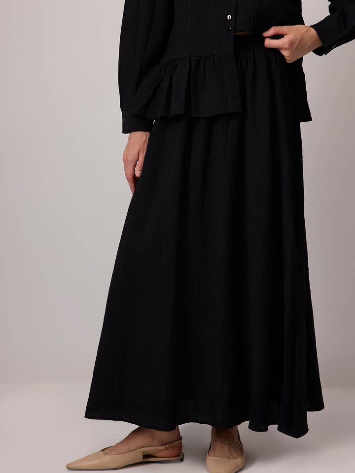 Black FLOUNCED SHIRT AND SKIRT SET for wholesale on Faire4
