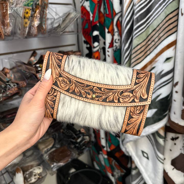 Echte Western Geborduurde Hair-On Koeienhuid Clutch Portemonnee voor wholesale door Sunshine Home Textile