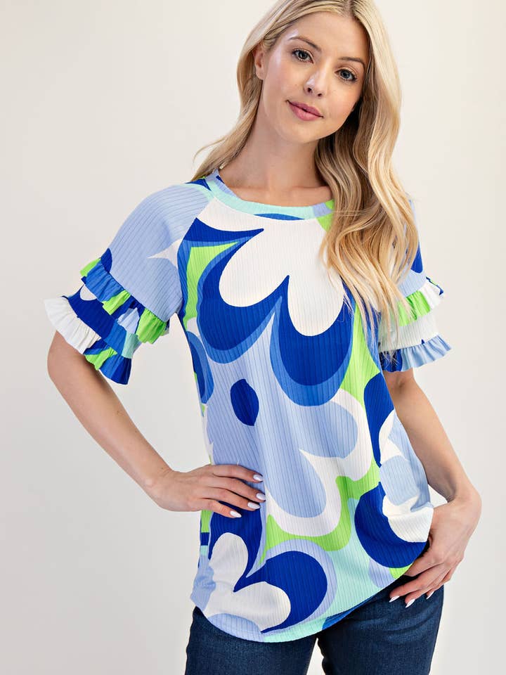 TOP A COSTE CON MANICHE A VOLANT GRANDI FLOREALI -CT43703H per la vendita all'ingrosso da parte di Celeste Clothing