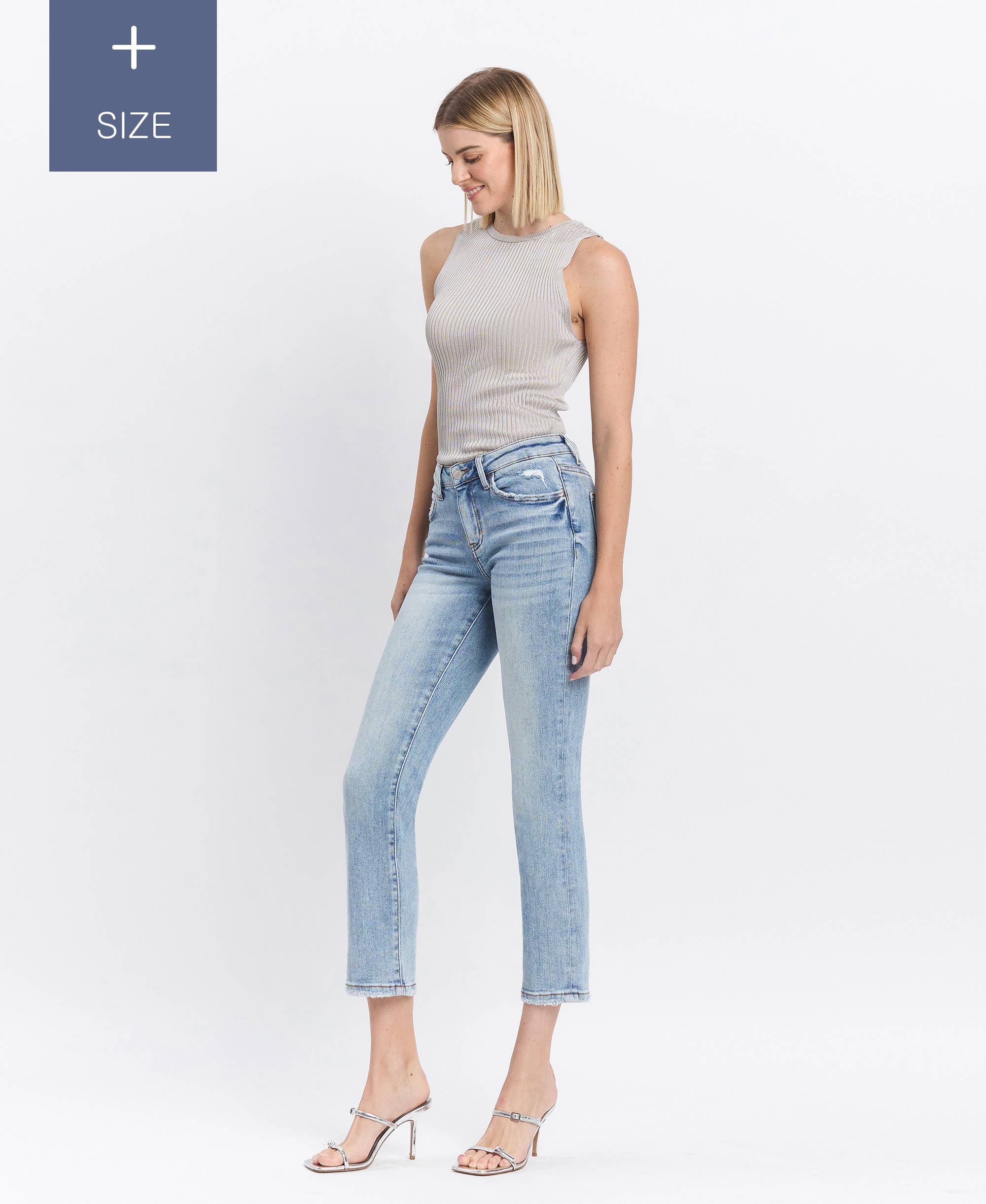 fordele PLUS SIZE MID RISE CROP SLIM STRAIGHT JEANS LV1079-P for engroshandel på Faire6