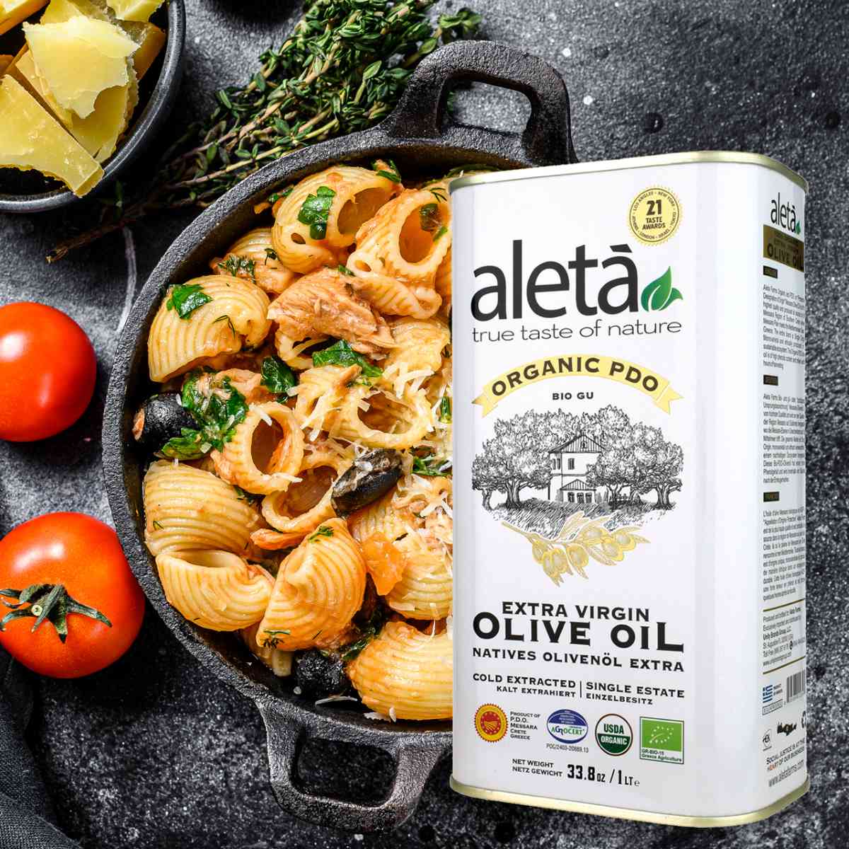 ELLORA FARMS - Wholesale Olive Oil - Aleta Organic Single Estate PDO Extra Virgin Olive Oil, 1 LT8