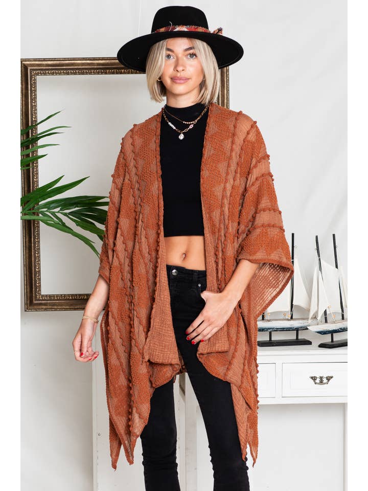 Justin & Taylor - Wholesale Kimono - Women's - Puffer-Up | Soft Textured Cover-Up Kimono With Pom Detail46