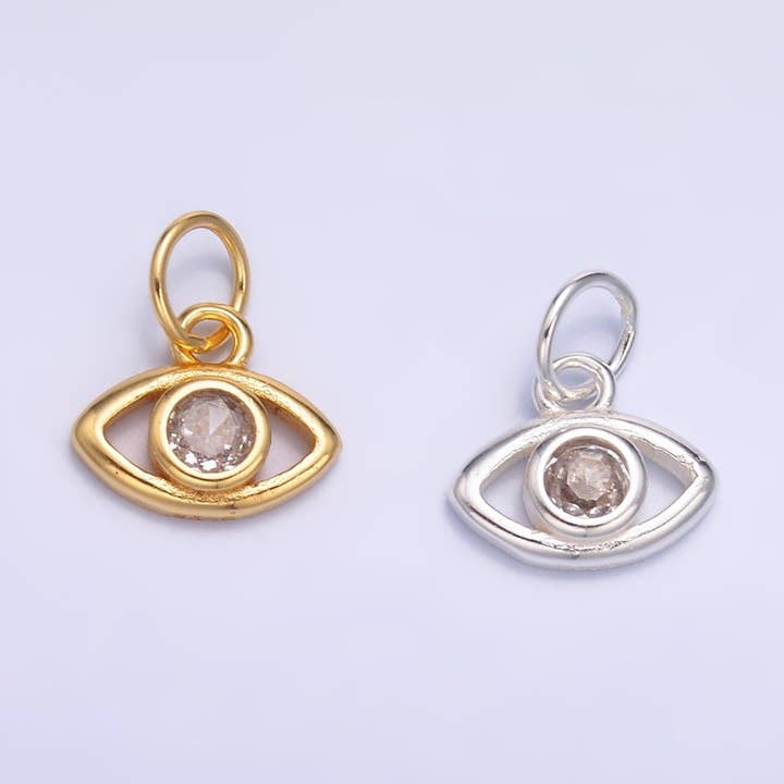 S925 Sterling Silver CZ Evil Eye Mini Charm in Gold & Silver | SL-622 for wholesale by Aim Eternal