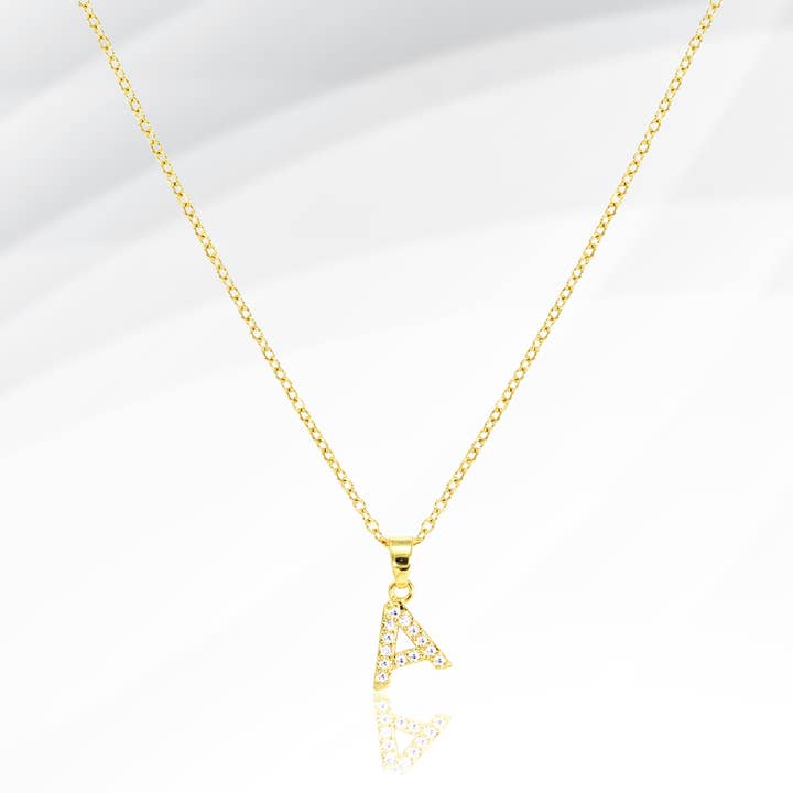 Stainless Steel CZ Stone Paved Monogram Pendant Necklace for wholesale by Sensibling Corp.