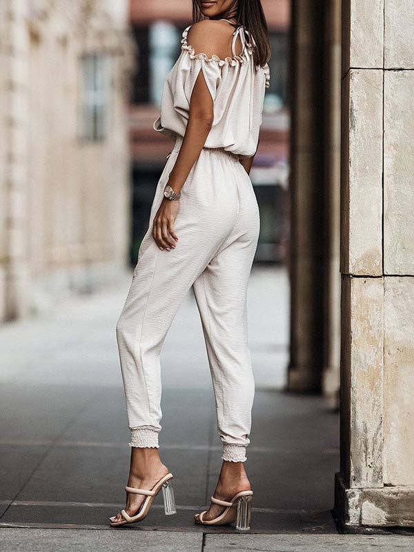 UZ Wholesale Store - Wholesale Jumpsuit - Women's - Batwing Sleeves Loose Elasticity Hollow Pleated Pockets Solid Color Tied V-Neck Jumpsuits5