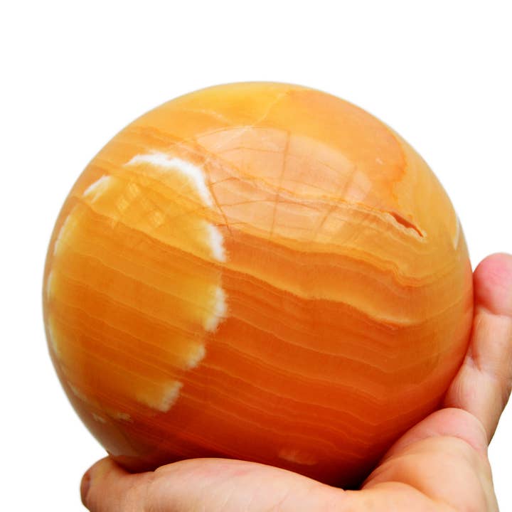 XL Orange Calcite Crystal Sphere (65mm - 100mm) for wholesale by Kaia & Crystals