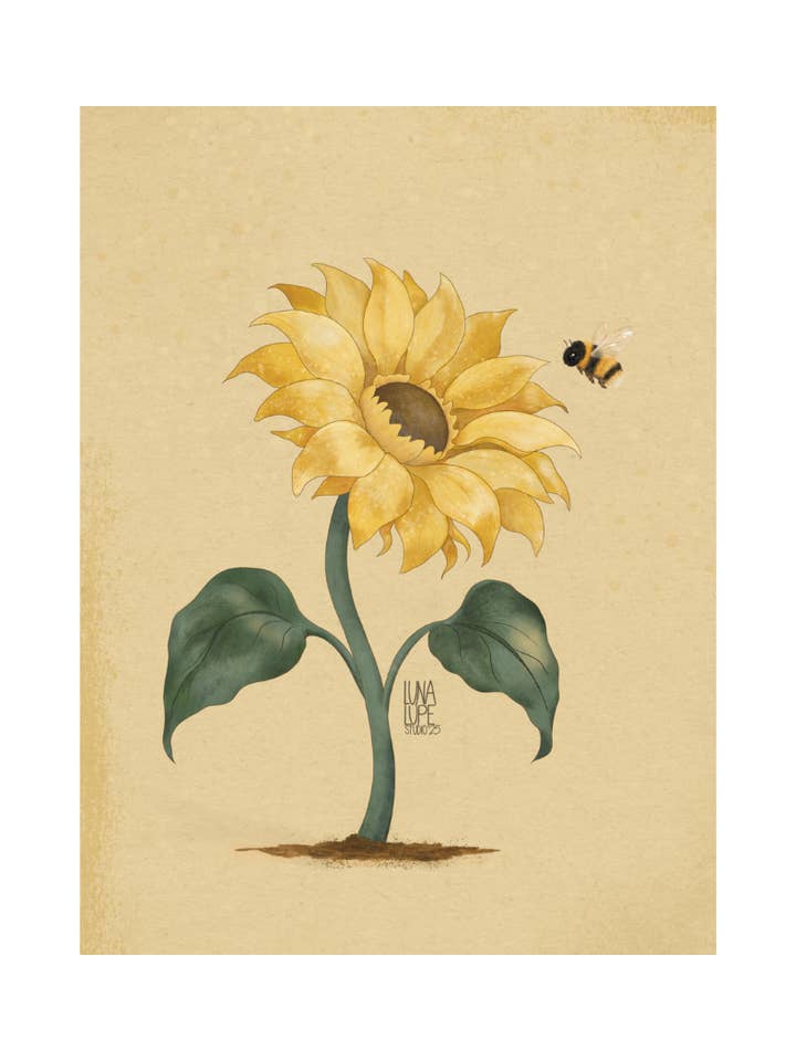 Sunflower and Bumblebee Art Print - Wall Art, Home Decor for wholesale by Luna Lupe Studio
