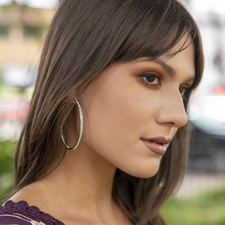 Inside Out Crystal Hoop Ohrring rund Extra groß Gold für den Großhandel von VLU STYLE