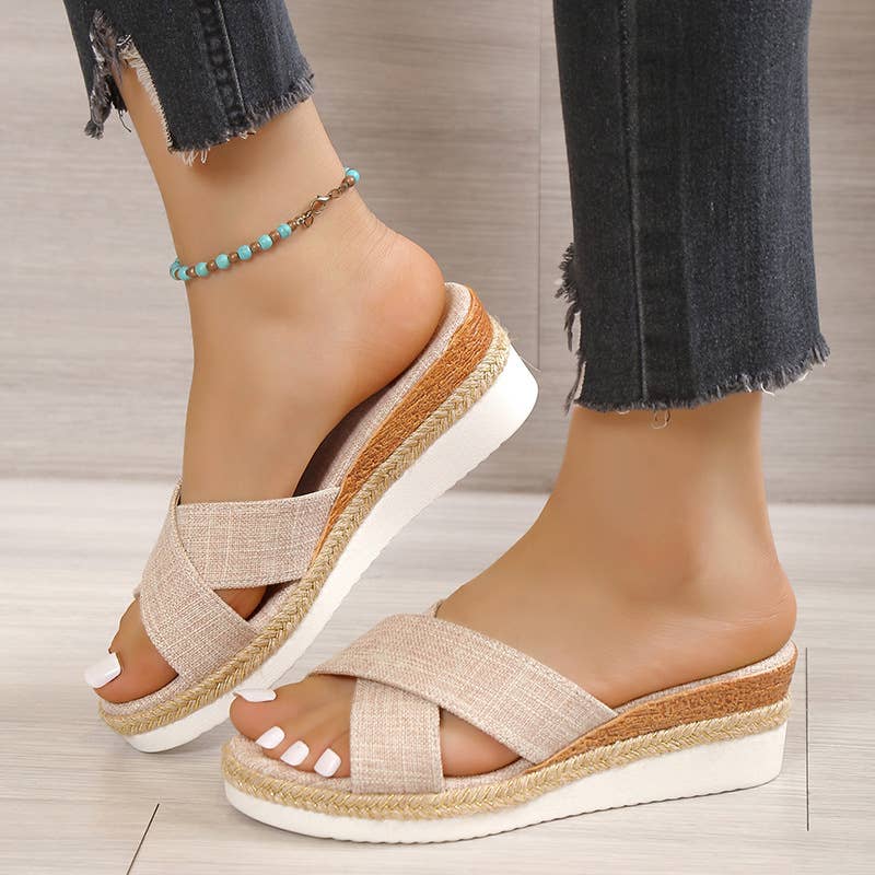 Comely Fashion - Wholesale Sandals - Women's - Criss Cross Straps Wedge Slippers5