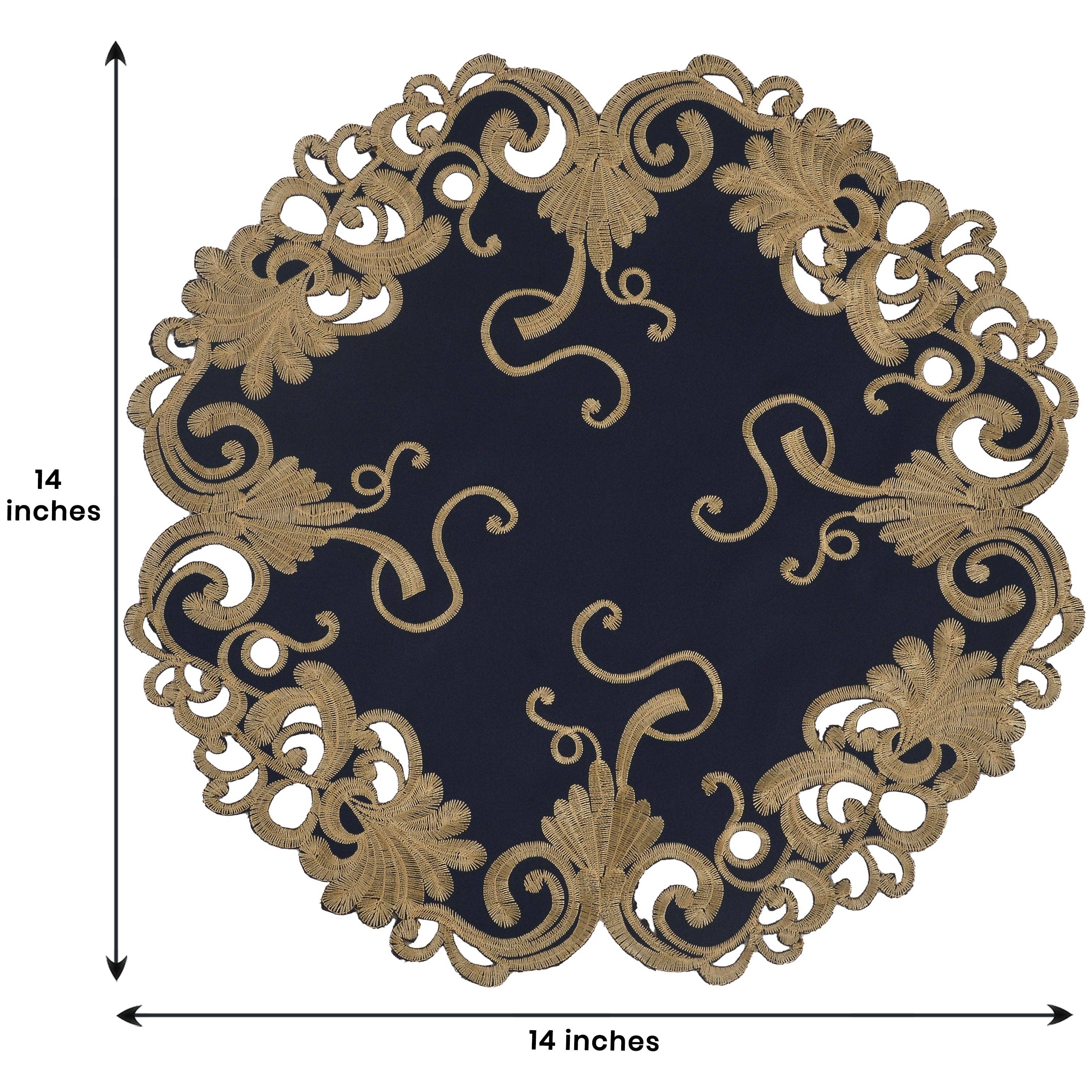 Decozen - Wholesale Placemat - Vintage Opulence – Gold Lace Blue Round Doilies, The Vintage Opulence Collection European Embroidery Décor 15 inch6