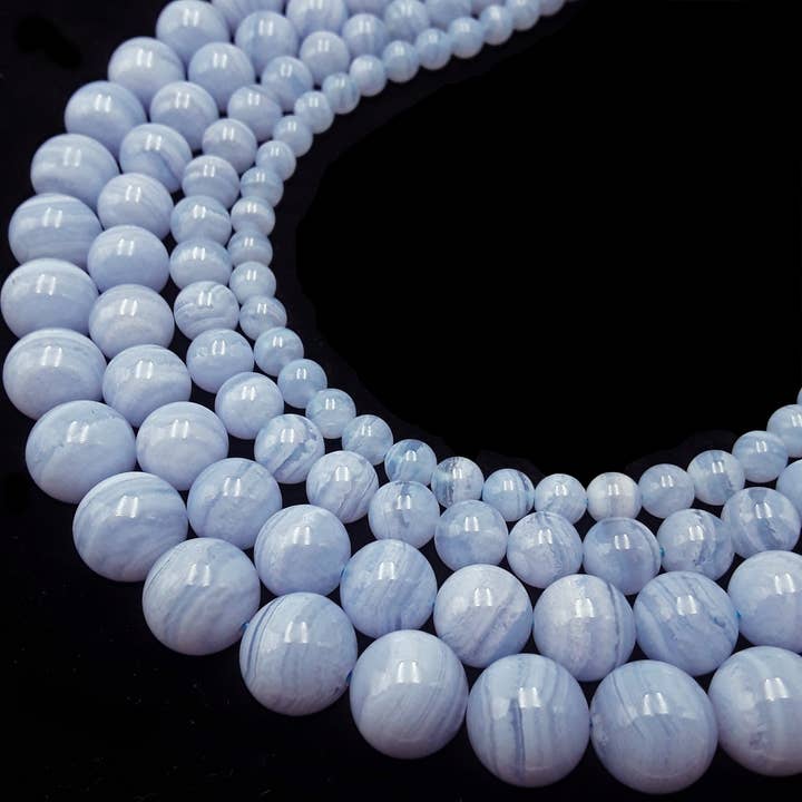 Perles rondes lisses en agate dentelle bleue naturelle 4mm 6mm 8mm 10mm 12mm 15,5" brin pour la vente par CRCBEADS