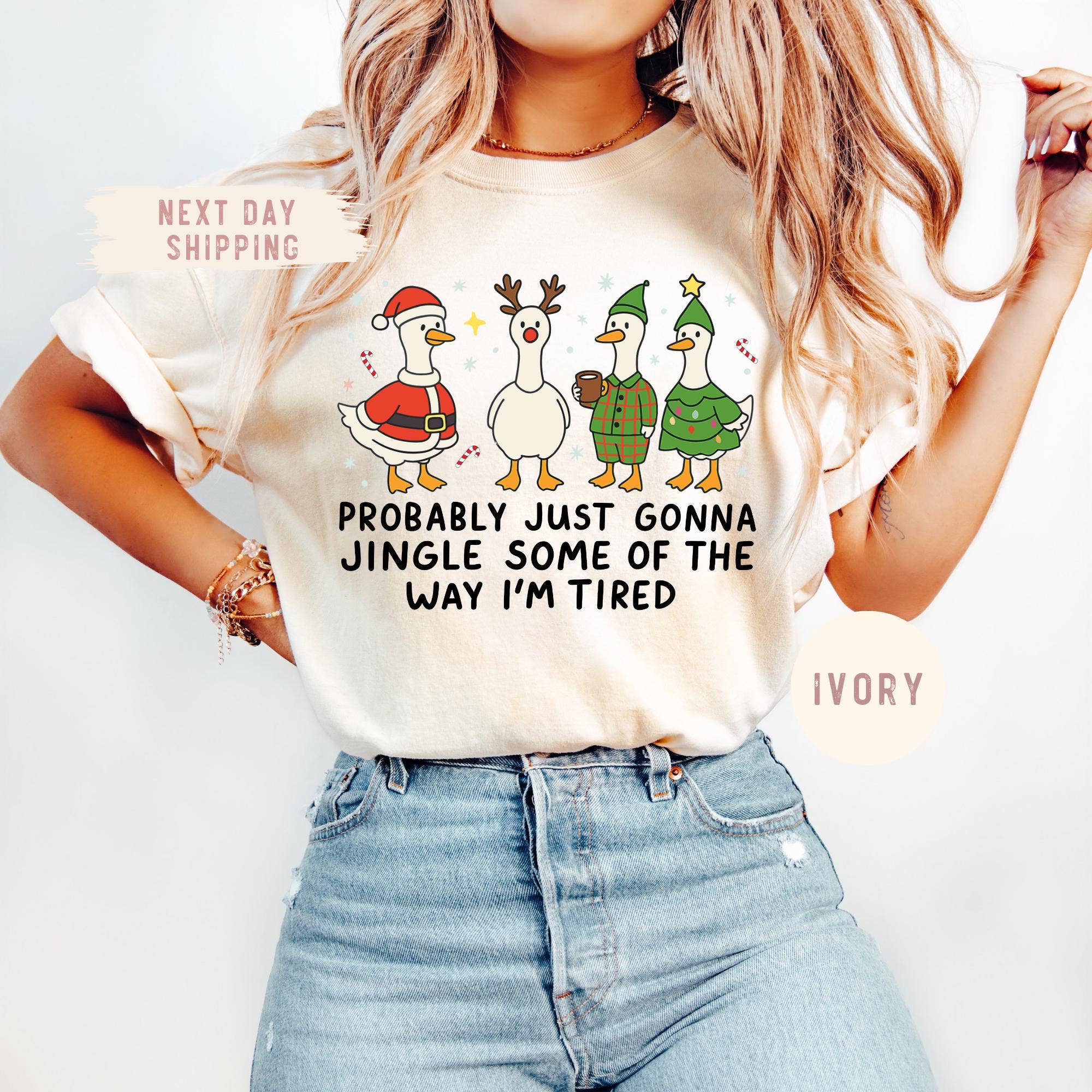 Glaime - Wholesale T-Shirt (Graphic) - Women's - Comfort Colors Christmas Goose Shirt, Holiday Xmas Sweater0