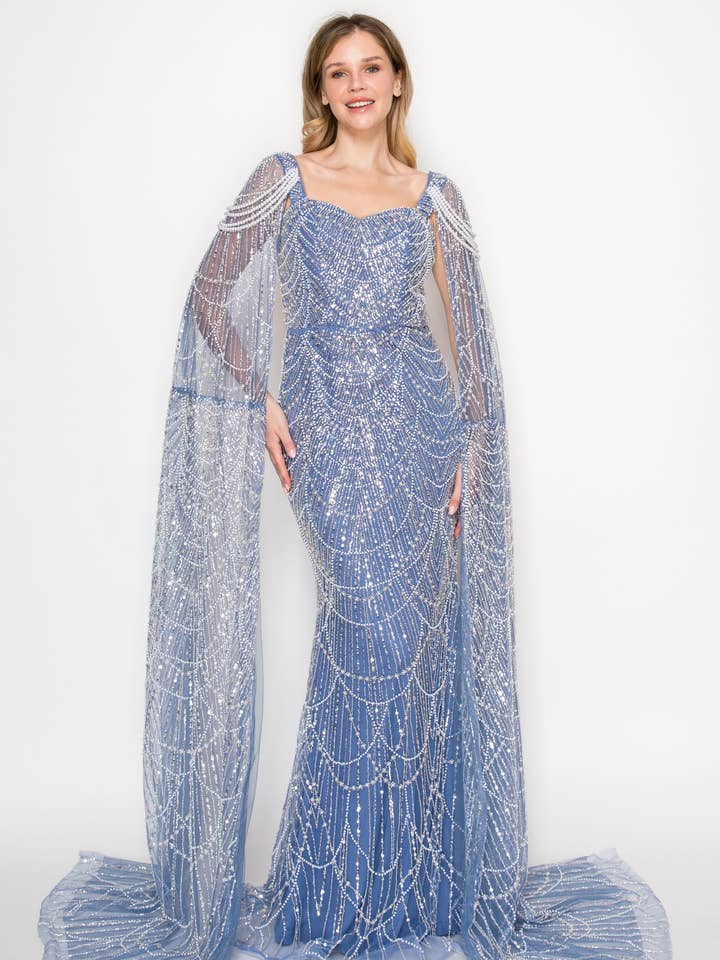 HAZE BLUE Stardust Waltz Dress S#3887 for wholesale on Faire0