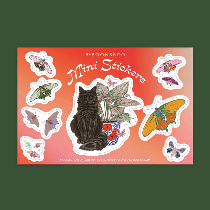 Feuille d'autocollants illustrée Kitty pour la vente par BBoons & Co