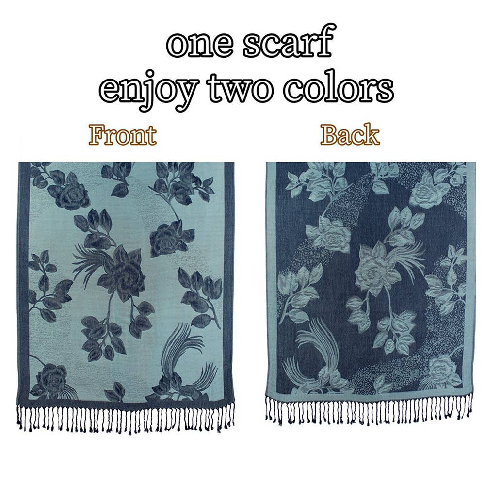 Sensibling Corp. – wholesale Scarf – Women's – Rose Floral Pashmina Reversible Scarf Shawl17