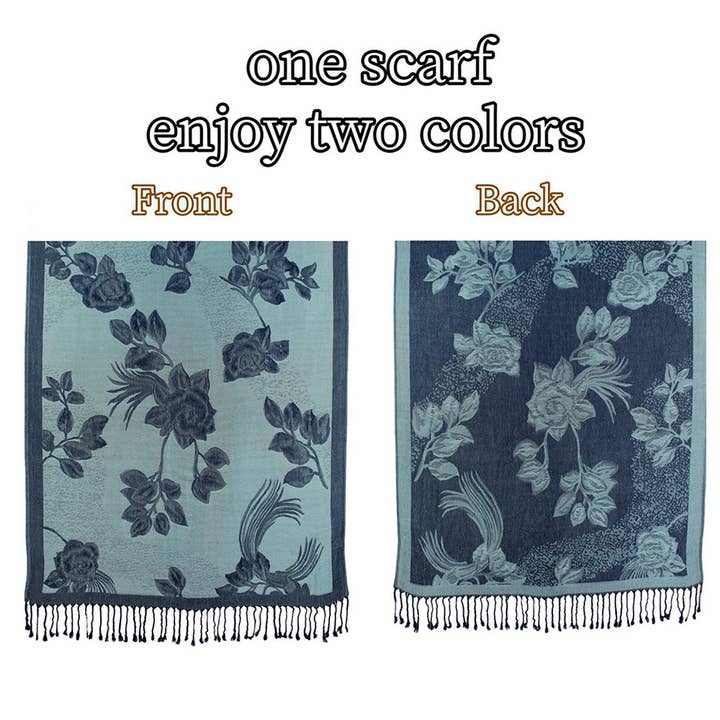 Sensibling Corp. - Wholesale Scarf – Women's - Rose Floral Pashmina Reversible Scarf Shawl17