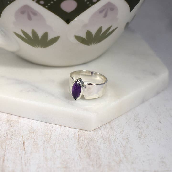 Lexi marquis amethyst tapered band ring for wholesale by Kali Ma Designs - Sterling Silver Jewellery