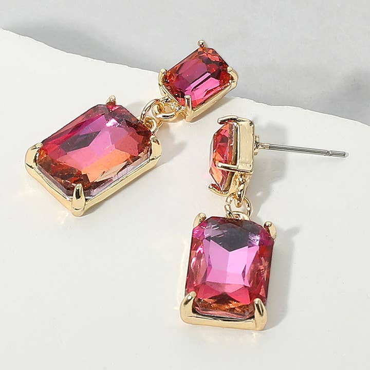 Sensibling Corp. - Wholesale Dangle Earrings - Rectangular Glass Stone Cluster Dangle Evening Earrings12