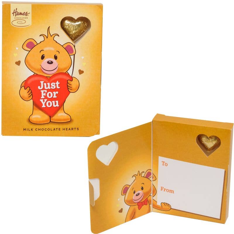 Hames Chocolates – wholesale Chocolate box – UK ONLY. Sentiment Chocolate Heart Card - Just For You0