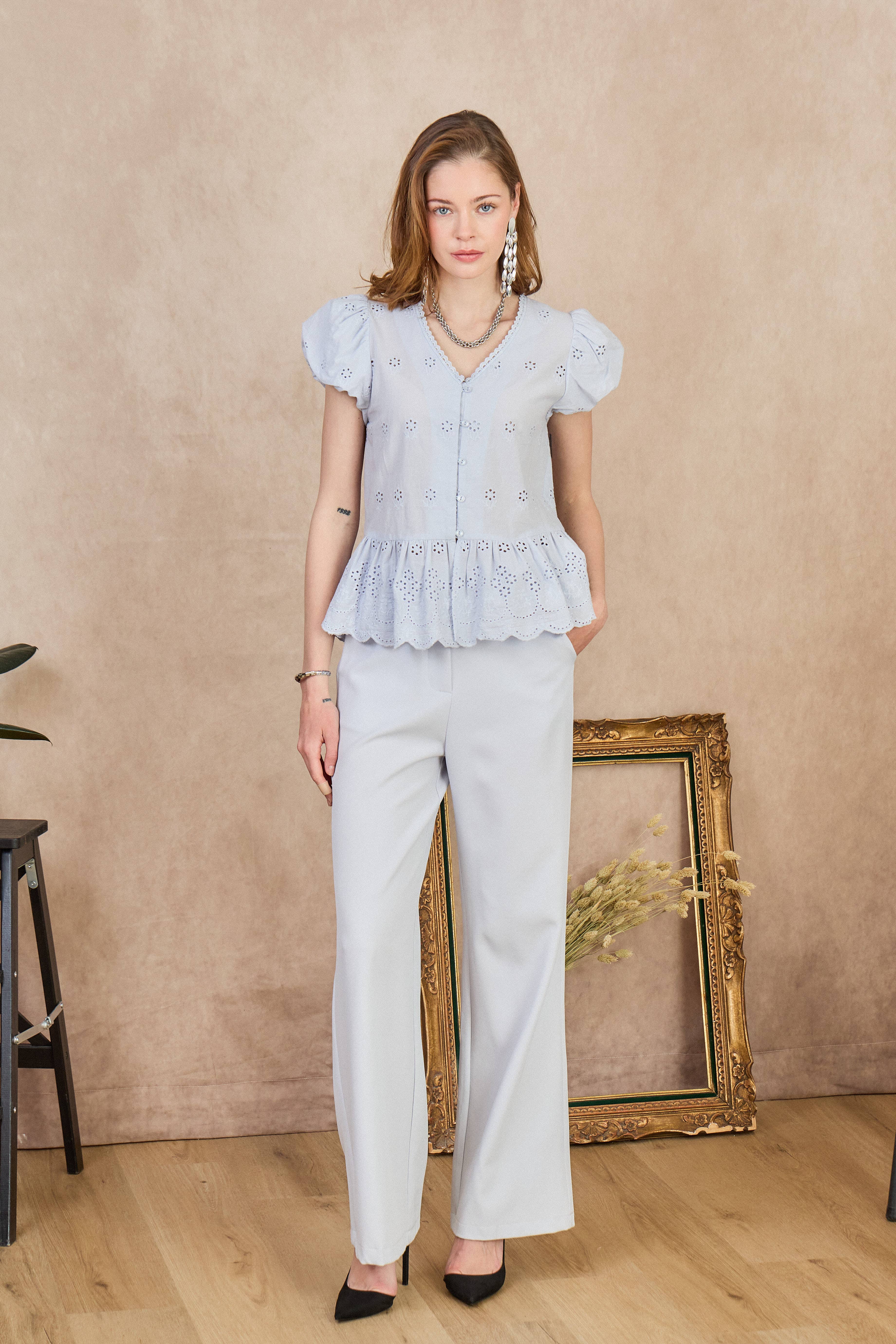 LULUMARY - Wholesale Button Down Shirt - Women's - Embroidered shirt CH36413