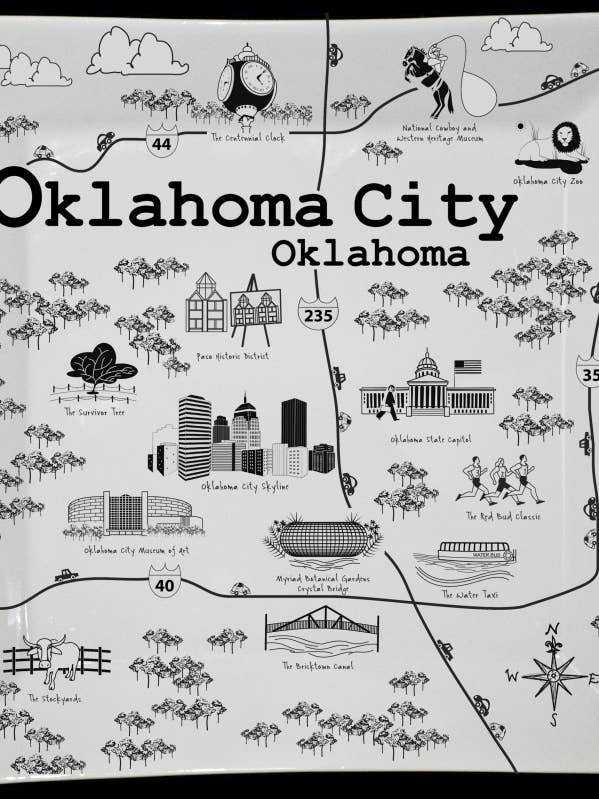 Mapa de Oklahoma City B&W Prato quadrado grande por atacado de The Dish