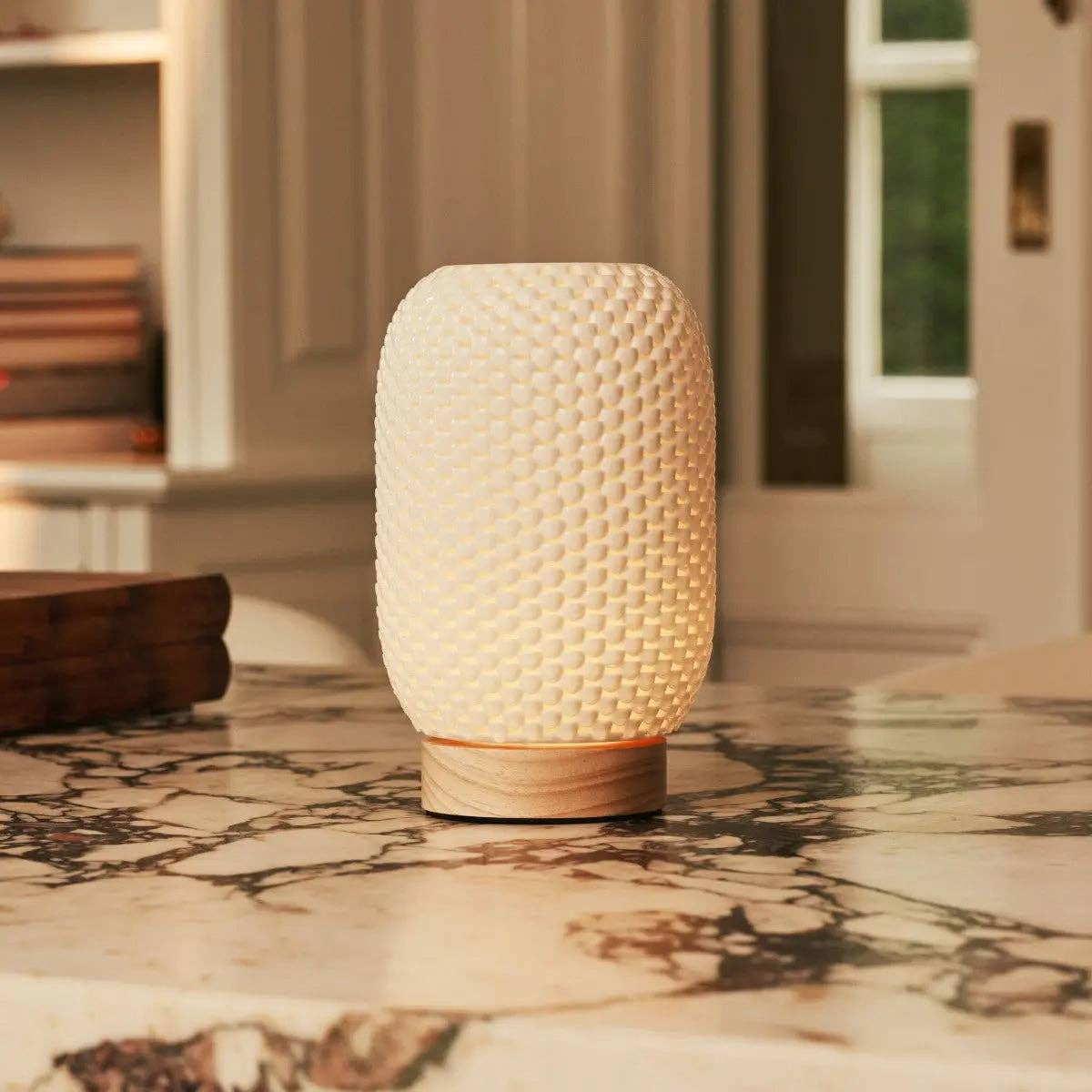 Tavellio - Wholesale Accent/Desk Lamp - Aurora Light Brown Wooden Cordless Table Lamp | 3D-Printed Porcelain, Dimmable & Up to 100 Hours of Battery Life10