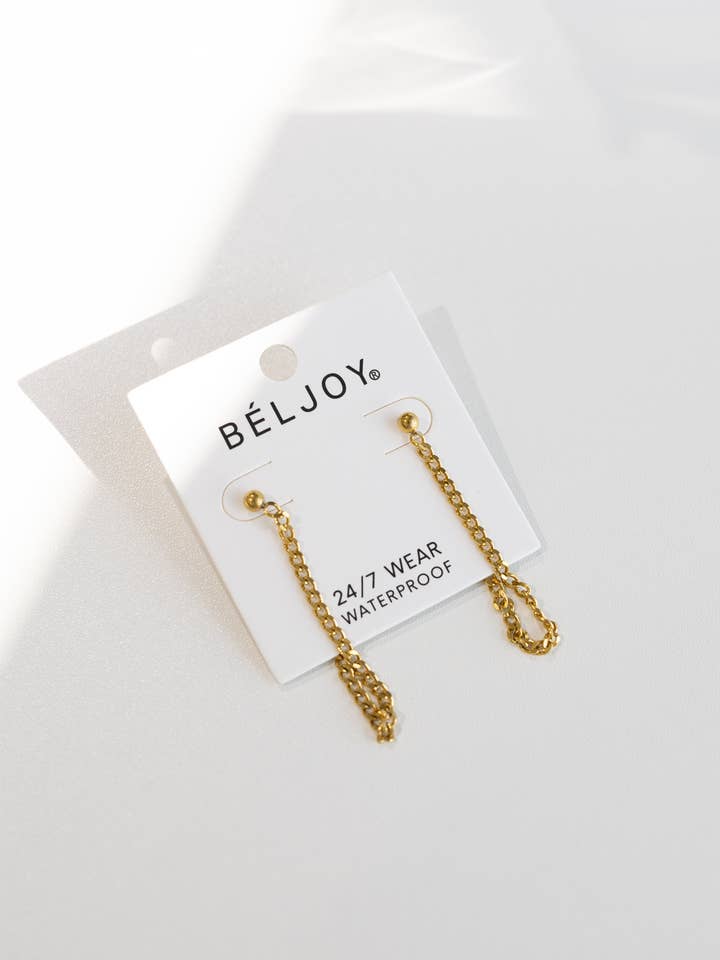 Ezio Gold Stud Chain Drop Earrings for wholesale by BELJOY