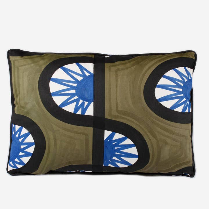 Hand-Painted Soli Cushion - Blue Sun for wholesale by Shellomar