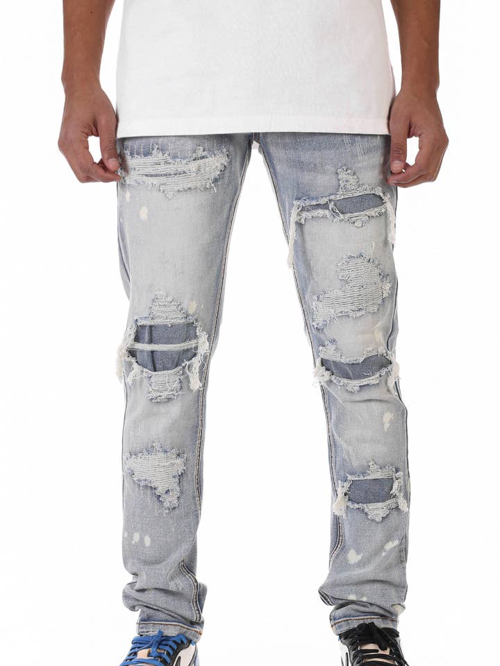 M BLUE RIP & REPAIR JEANS for wholesale on Faire