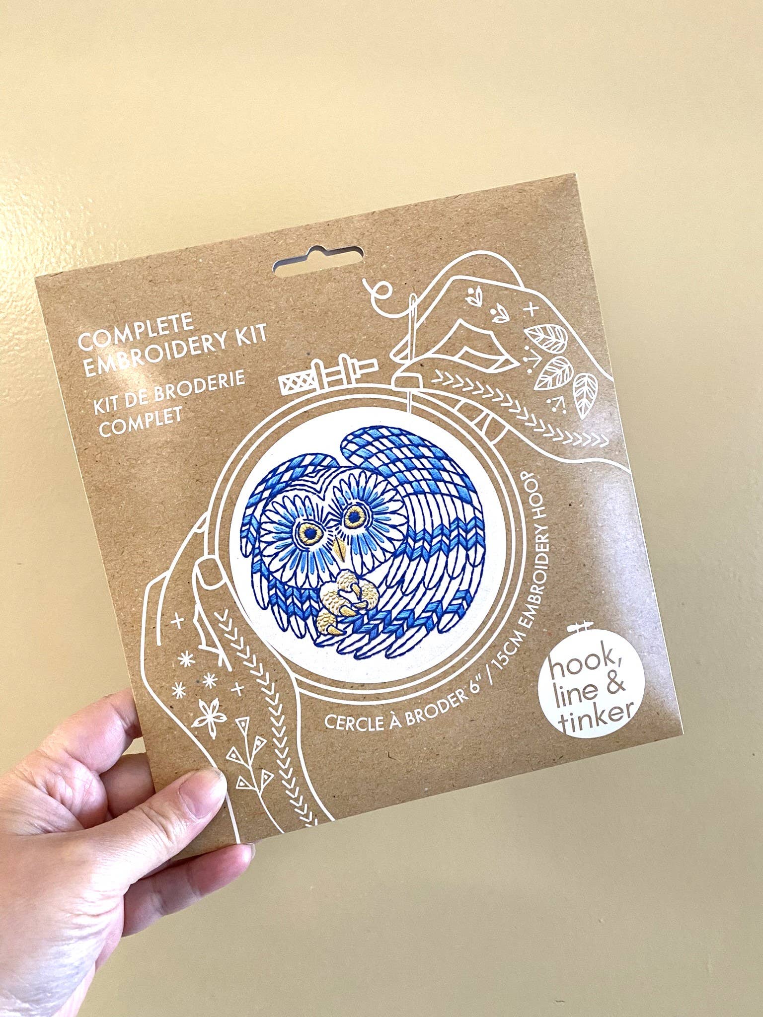 Hook, Line & Tinker Embroidery Kits - Venta al por mayor Material para bordado/punto de cruz - Kit completo de bordado con búho boreal1