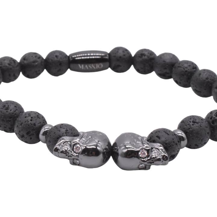 Maskio Black Lava Stone and Skull Bracelet for wholesale by Maskio