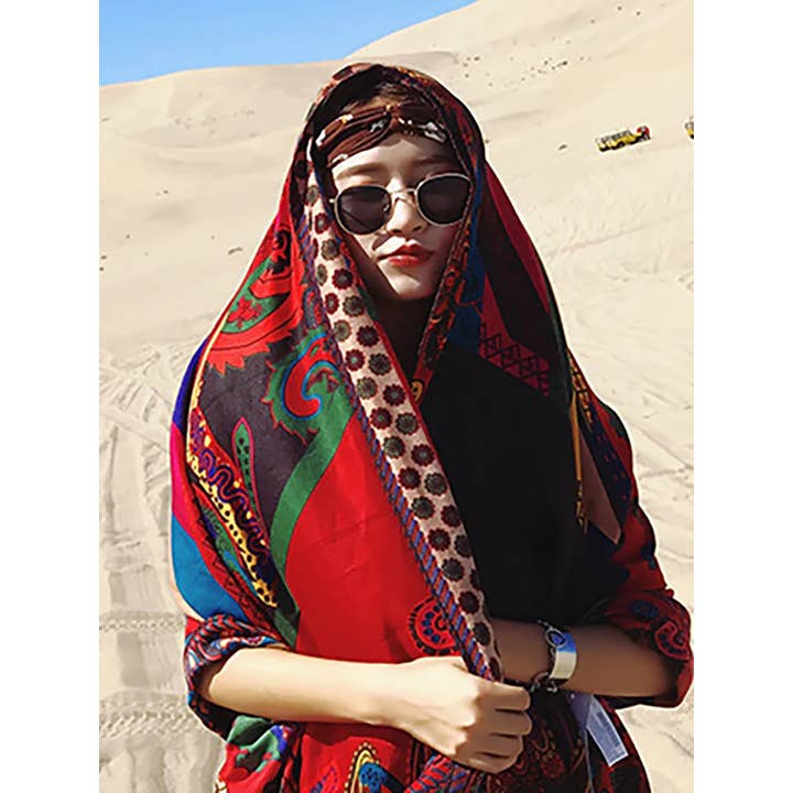 Vermelho Cachecol protetor solar Buykud Seaside Vacation com borla impressa para venda a revendedores na Faire