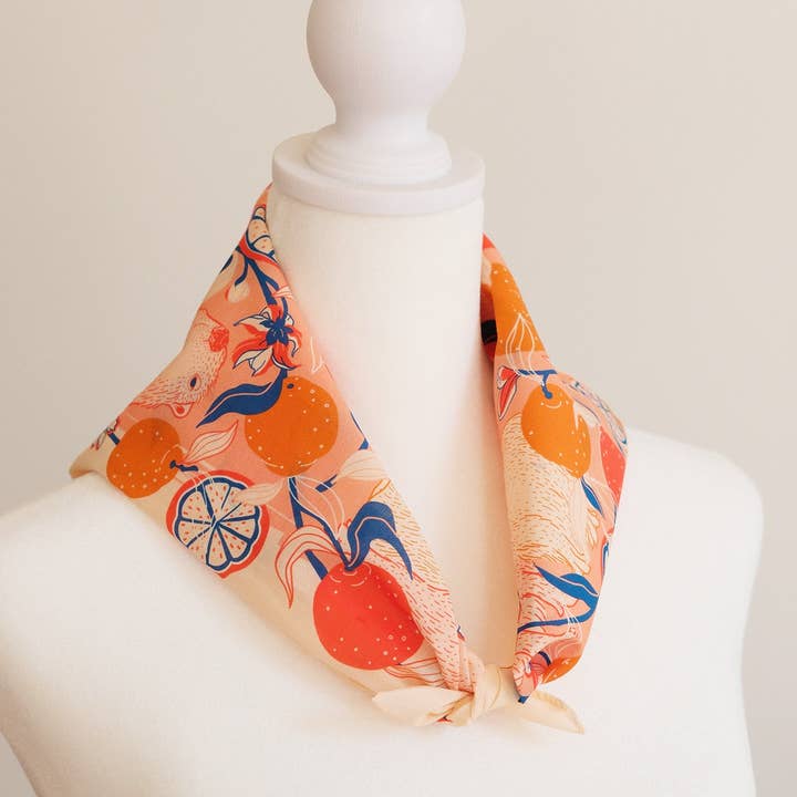 sol&mar art co. - Wholesale Bandana - Women's - Capybara Yuzu Art Bandana Scarf (Pink-Orange)4