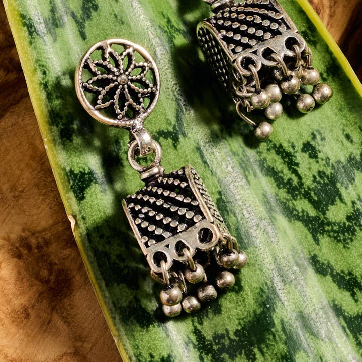 Ten Thousand Villages - Wholesale Dangle Earrings - Dohara Silvertone Jhumka Drop Earrings