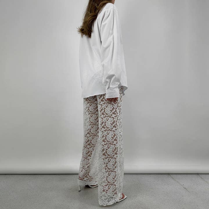 HIDDENBRAND - Wholesale Pants - Women's - Lace See-Through High Waisted Straight Leg Pants7