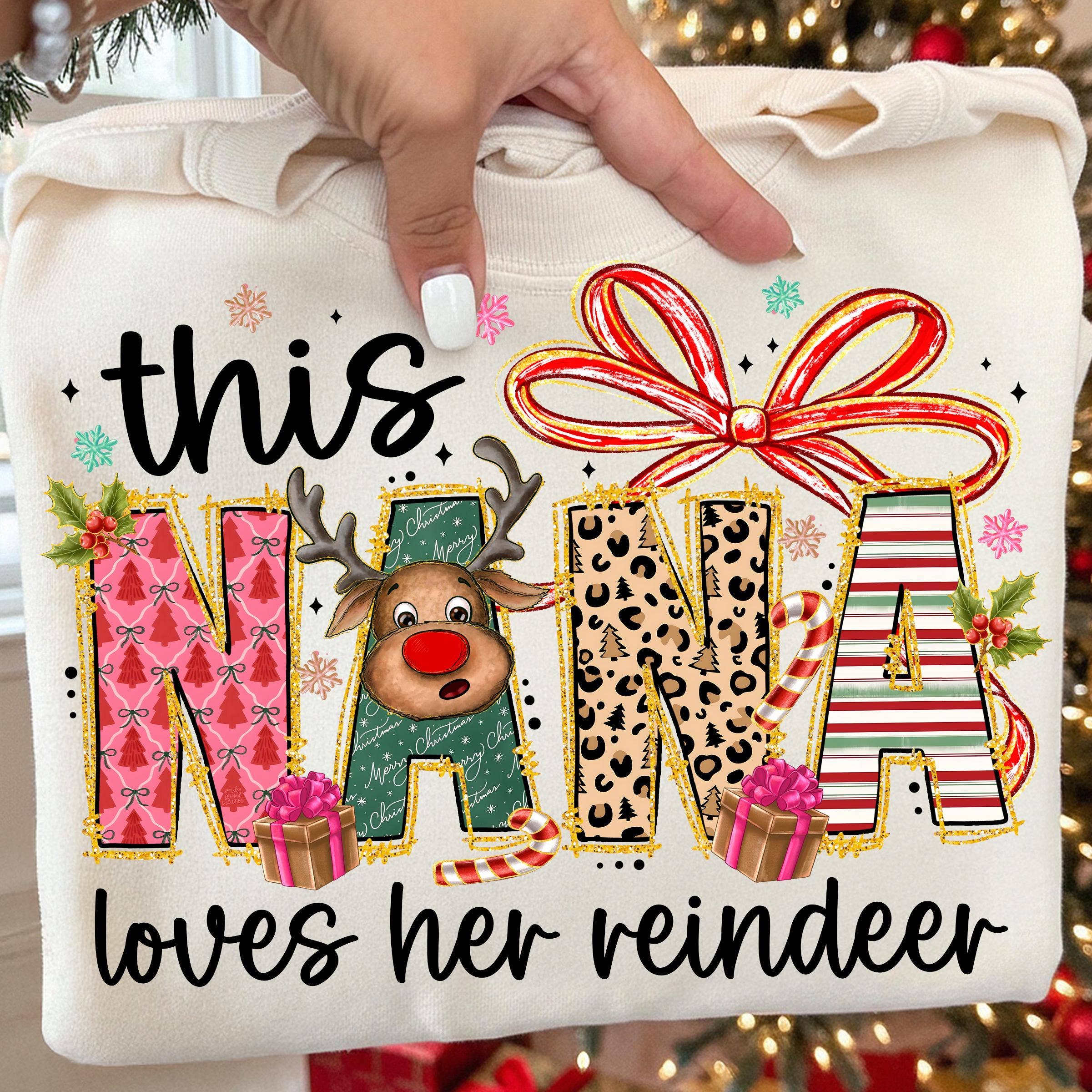 DLT Ecommerce - Vente T-shirt à imprimés – femme - T-shirt de renne de Noël Nana, pull de Noël joyeux maman0