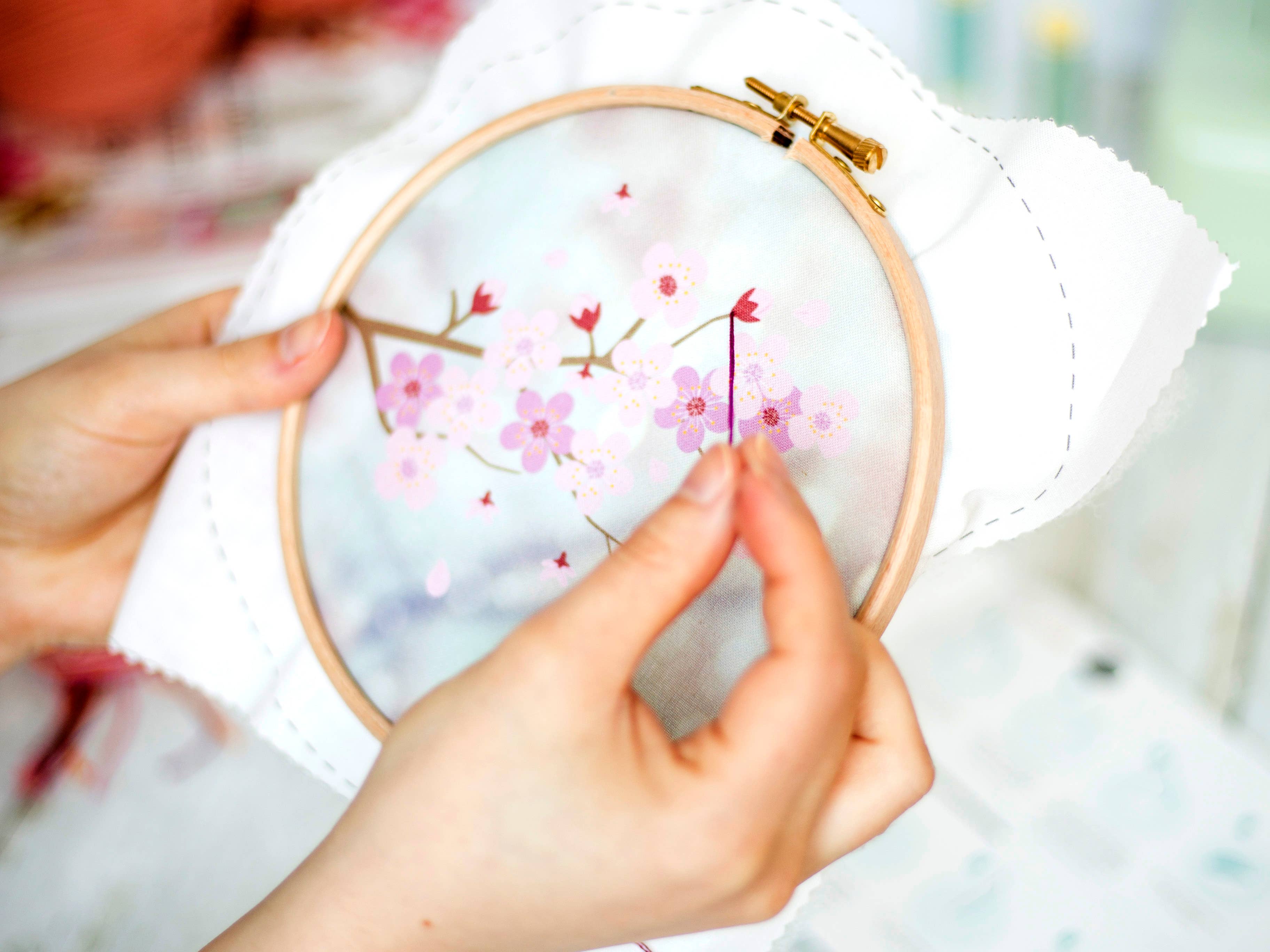Oh Sew Bootiful – wholesale Embroidery/cross-stitch supplies – Cherry Blossom Handmade Embroidery Kit Hoop Art2