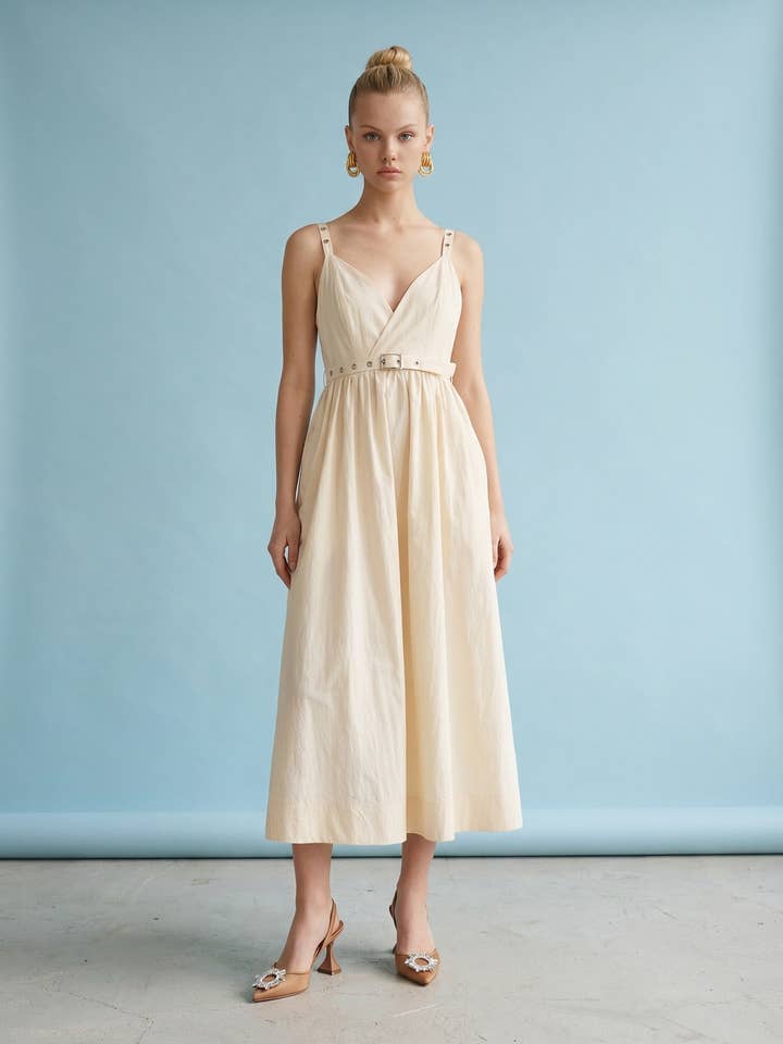 JOD1212 Vestido Maxi A-Line com Alças e Detalhe de Cinto por atacado de Heyson