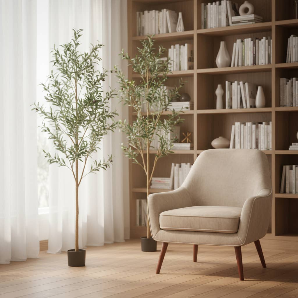 HomeRoots - Wholesale Artificial plant - Set of Two 72" Green Artificial Olive Trees in a Black Pots1