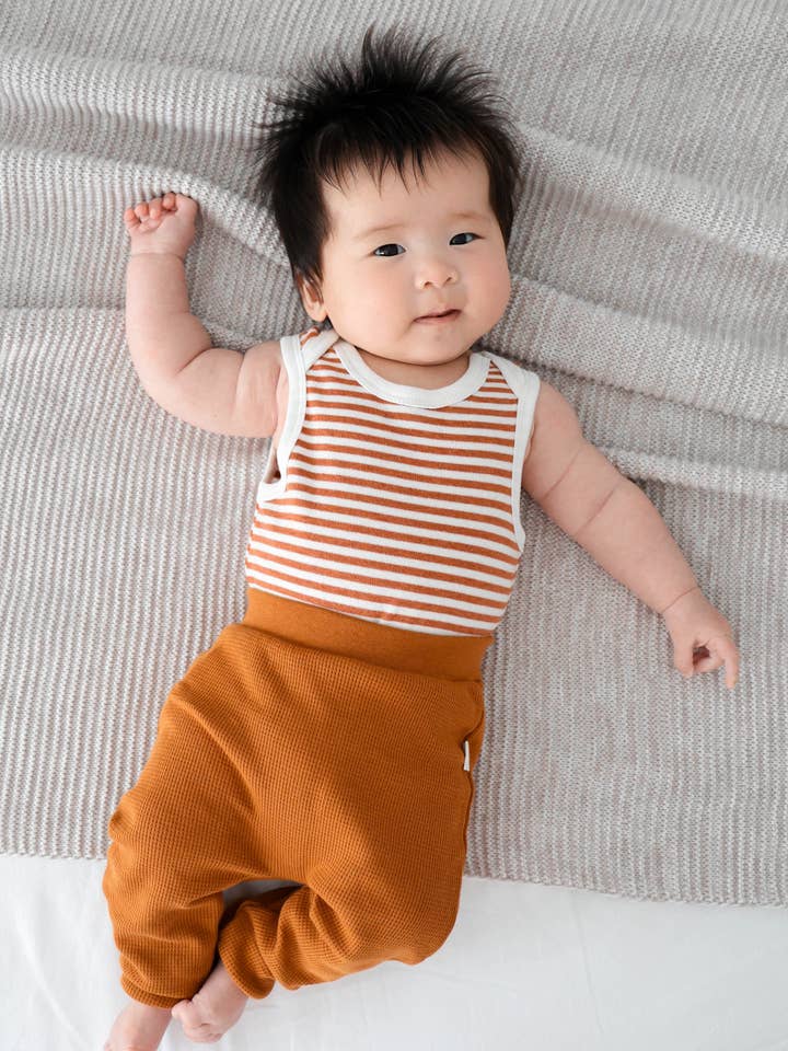 Lūmmi in Colour Babywear - Wholesale Bodysuit (non-footed) – Baby - Organic Cotton Singlet Bodysuit - Chestnut Stripes0