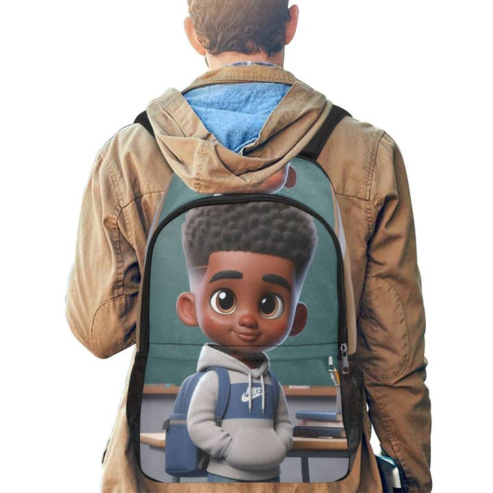 Naomi's Happy Place Shop - Wholesale Backpack – Child - African American Boy Fabric Backpack with Side Mesh Pockets4