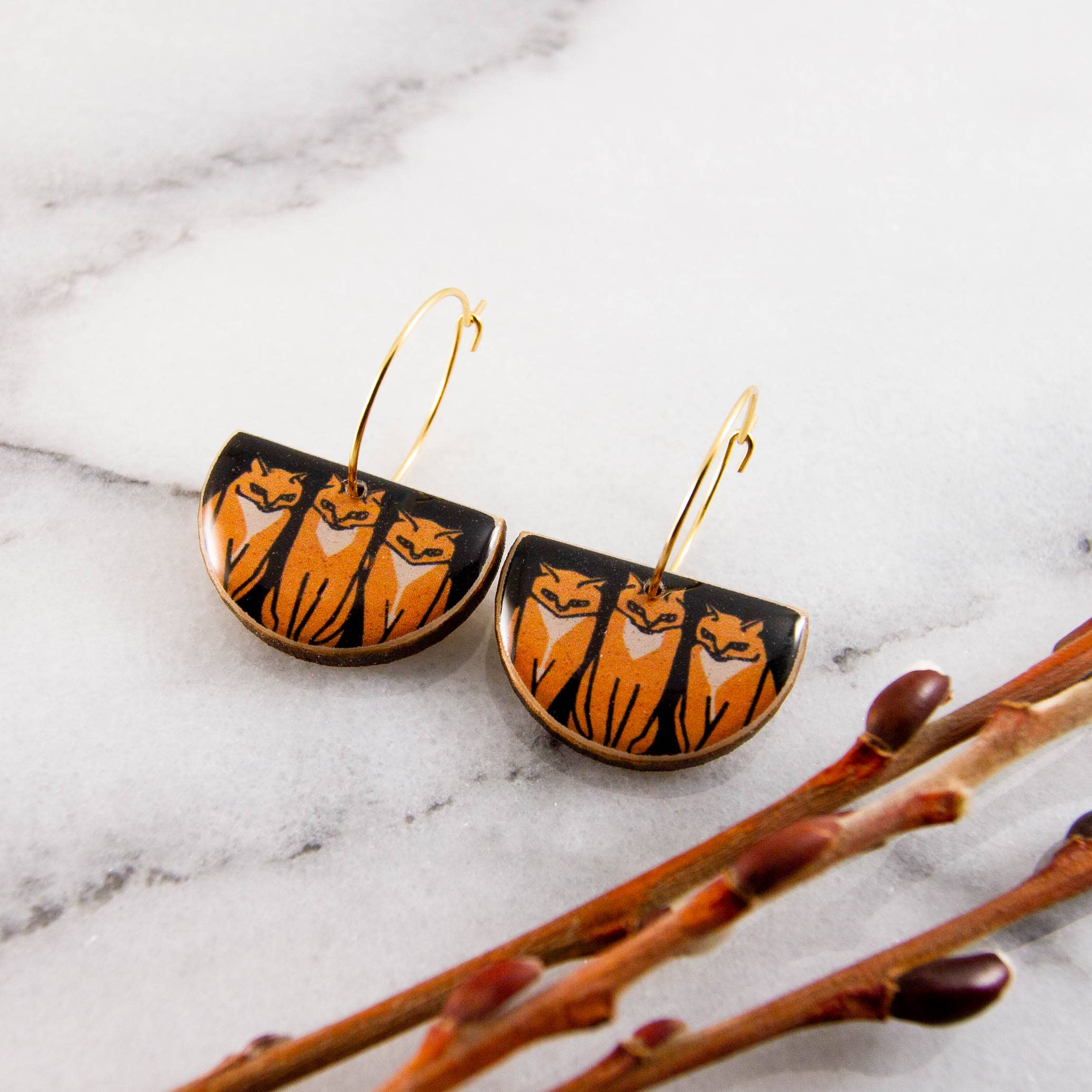 No Man's Land – Brincos de argola por atacado – Brincos Vintage Laranja Gats Drop Hoop1