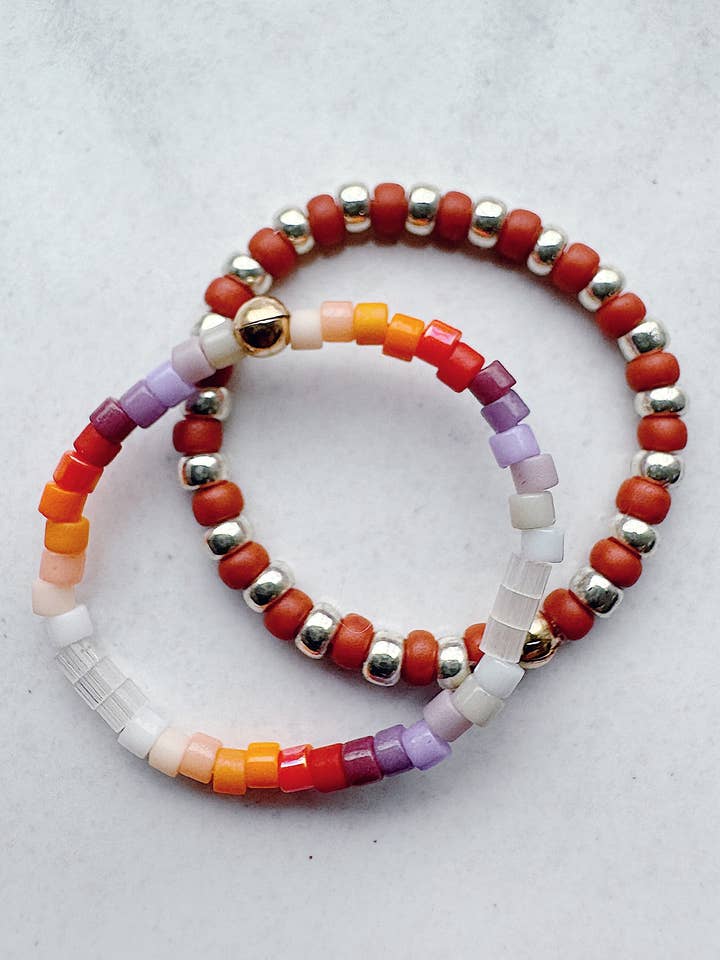 Serpent Stretch Beaded Ring - Set of 2 - CANYON for wholesale by On the Lookout Jewelry