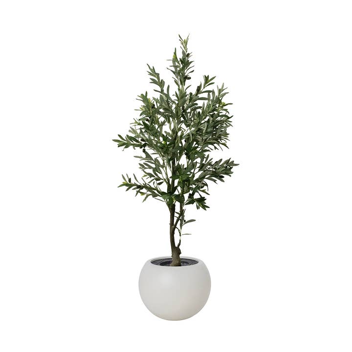 Jardinière en forme d'olivier artificiel de 67,75 po dans un bocal à poissons blanc pour la vente par Vintage Home